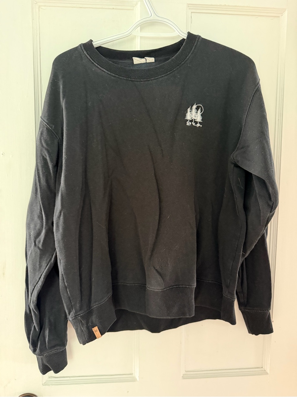 tentree Black Crewneck Sweatshirt with Small Tree Embroidery